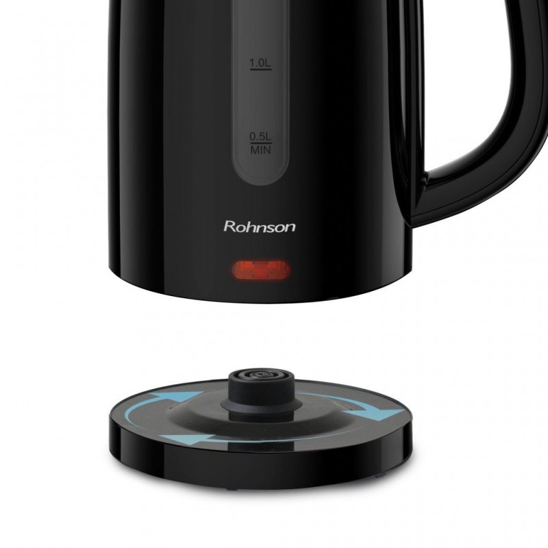 Fierbator electric Rohnson R7038, 2200 W, 1,7 L,baza pivotanta 360°, oprire automata, protectie supraincalzire, filtru anticalcar detasabil, Negru