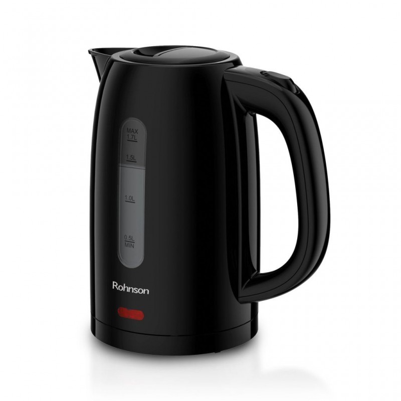 Fierbator electric Rohnson R7038, 2200 W, 1,7 L,baza pivotanta 360°, oprire automata, protectie supraincalzire, filtru anticalcar detasabil, Negru