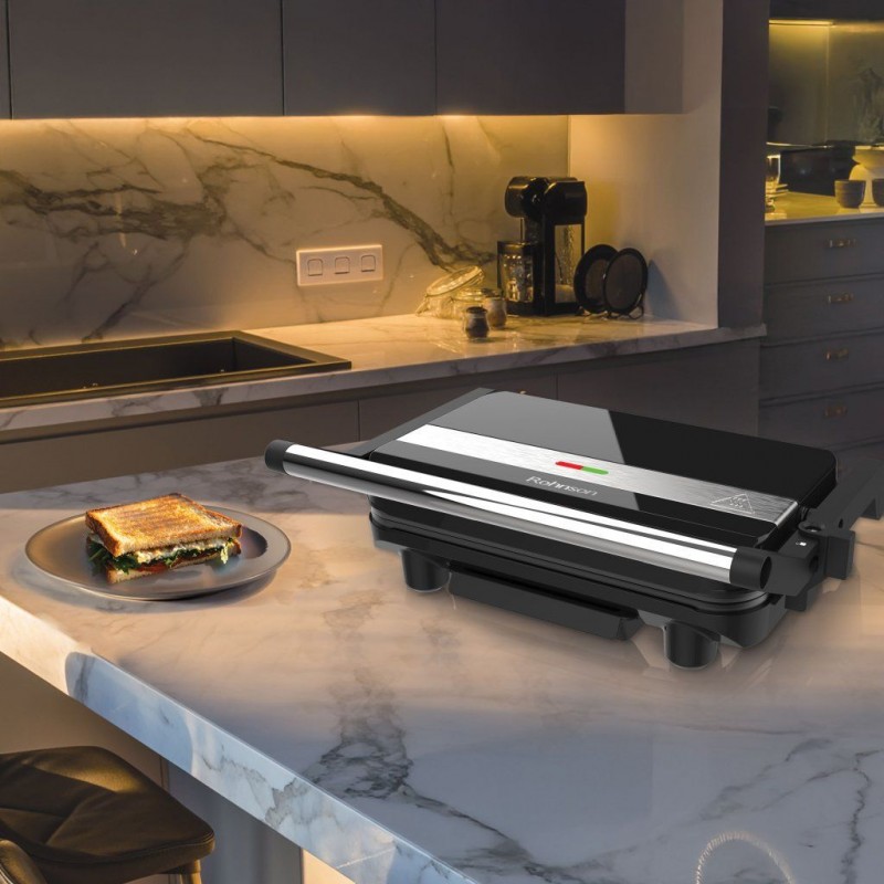 Sandwich maker Rohnson R2118, 23x14.5 cm, 1000W, tava colectare grasime ,deschidere 90°, invelis ceramic ,negru Sandwich maker Rohnson R2118, 23x14.5 cm, 1000W, tava colectare grasime ,deschidere 90°, invelis ceramic ,negru