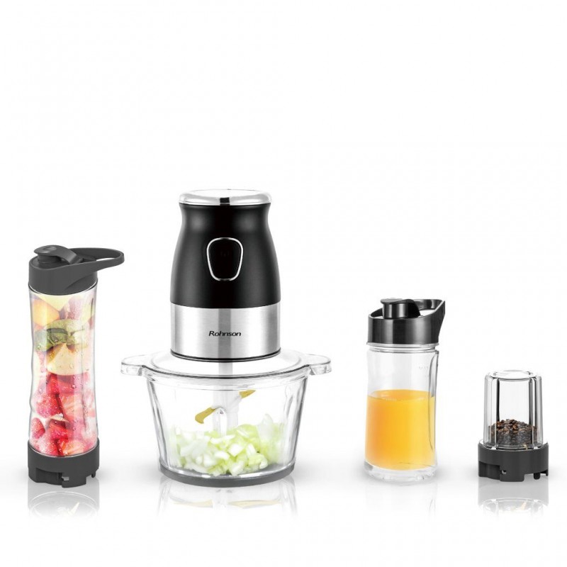 Chopper Rohnson 3 in 1 R5122,500W, bol sticla 2L, 4 lame de titan tocat, recipiente 400ml si 600 ml fara BPA,recipient macinare 100ml,2 lame titan macinare,85dB Chopper Rohnson 3 in 1 R5122,500W, bol sticla 2L, 4 lame de titan tocat, recipiente 400ml si 600 ml fara BPA,recipient macinare 100ml,2 lame titan macinare,85dB