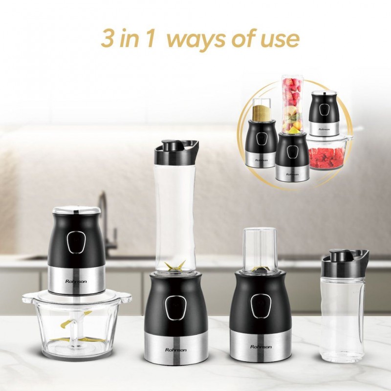 Chopper Rohnson 3 in 1 R5122,500W, bol sticla 2L, 4 lame de titan tocat, recipiente 400ml si 600 ml fara BPA,recipient macinare 100ml,2 lame titan macinare,85dB Chopper Rohnson 3 in 1 R5122,500W, bol sticla 2L, 4 lame de titan tocat, recipiente 400ml si 600 ml fara BPA,recipient macinare 100ml,2 lame titan macinare,85dB
