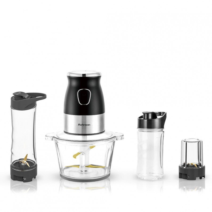 Chopper Rohnson 3 in 1 R5122,500W, bol sticla 2L, 4 lame de titan tocat, recipiente 400ml si 600 ml fara BPA,recipient macinare 100ml,2 lame titan macinare,85dB Chopper Rohnson 3 in 1 R5122,500W, bol sticla 2L, 4 lame de titan tocat, recipiente 400ml si 600 ml fara BPA,recipient macinare 100ml,2 lame titan macinare,85dB