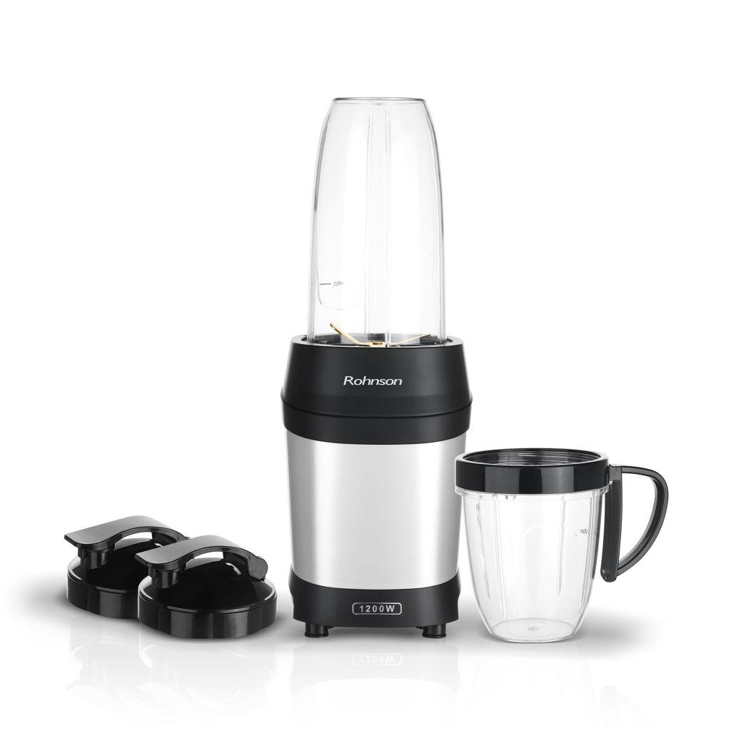 Blender Smoothie, Rohnson R5610, 1200W, 1 x recipient 950 ml, 1 x recipient 500 ml, 2 capace, 6 lame titan, 1 treapta viteaza ,picioare antiderapante