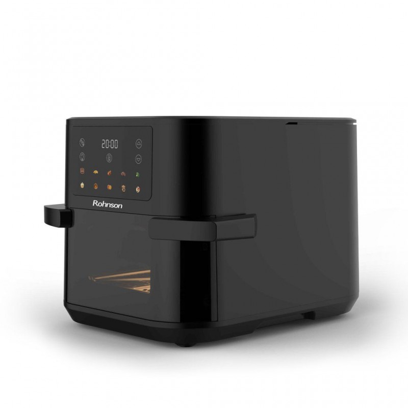 Friteuza cu aer cald Rohnson R2898 slim, 10L, 2350W, temporizator1-60 min, 10 programe,panou tactil digital LED,3D la 360°, iluminare interioara, protectie supraincalzire ,maner izolat termic Friteuza cu aer cald Rohnson R2898 slim, 10L, 2350W, temporizator1-60 min, 10 programe,panou tactil digital LED,3D la 360°, iluminare interioara, protectie supraincalzire ,maner izolat termic