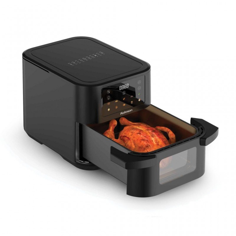 Friteuza cu aer cald Rohnson R2898 slim, 10L, 2350W, temporizator1-60 min, 10 programe,panou tactil digital LED,3D la 360°, iluminare interioara, protectie supraincalzire ,maner izolat termic Friteuza cu aer cald Rohnson R2898 slim, 10L, 2350W, temporizator1-60 min, 10 programe,panou tactil digital LED,3D la 360°, iluminare interioara, protectie supraincalzire ,maner izolat termic