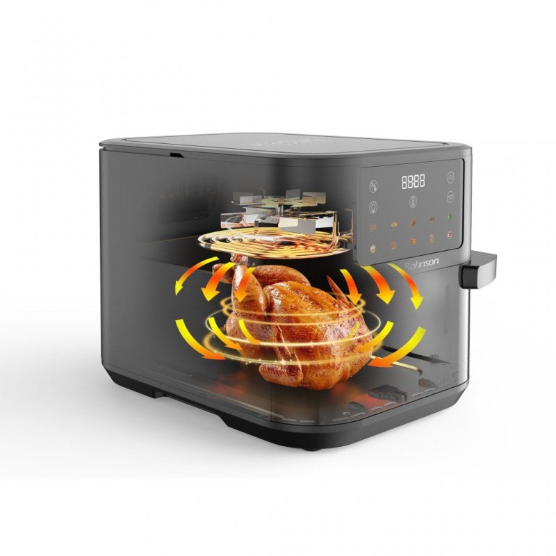 Friteuza cu aer cald Rohnson R2898 slim, 10L, 2350W, temporizator1-60 min, 10 programe,panou tactil digital LED,3D la 360°, iluminare interioara, protectie supraincalzire ,maner izolat termic Friteuza cu aer cald Rohnson R2898 slim, 10L, 2350W, temporizator1-60 min, 10 programe,panou tactil digital LED,3D la 360°, iluminare interioara, protectie supraincalzire ,maner izolat termic