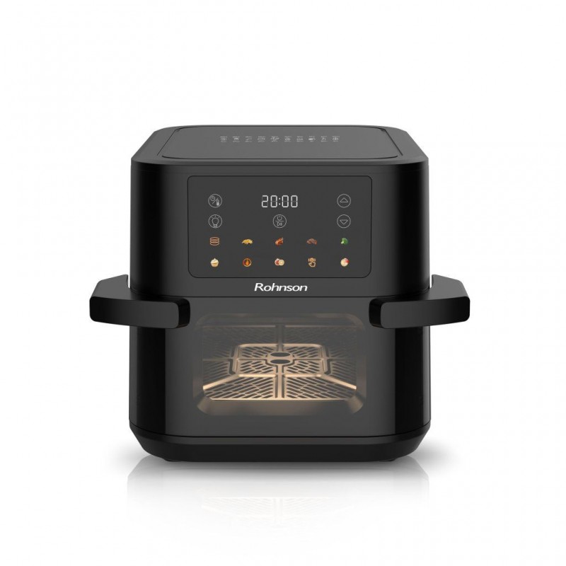 Friteuza cu aer cald Rohnson R2898 slim, 10L, 2350W, temporizator1-60 min, 10 programe,panou tactil digital LED,3D la 360°, iluminare interioara, protectie supraincalzire ,maner izolat termic Friteuza cu aer cald Rohnson R2898 slim, 10L, 2350W, temporizator1-60 min, 10 programe,panou tactil digital LED,3D la 360°, iluminare interioara, protectie supraincalzire ,maner izolat termic