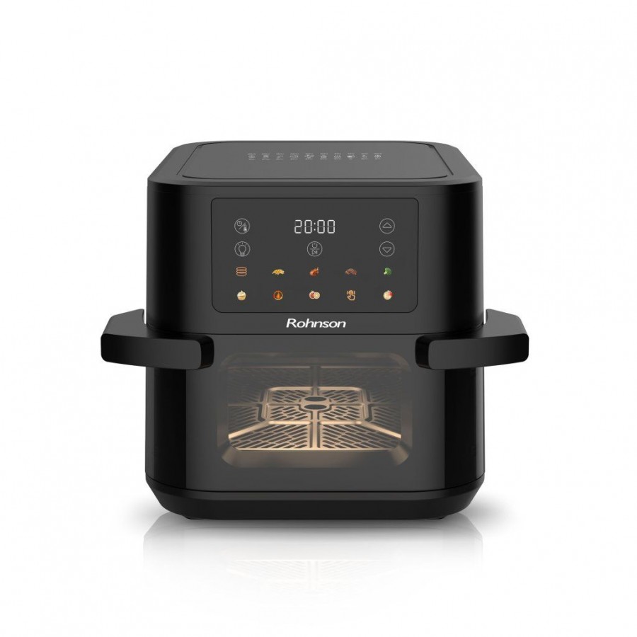 Friteuza cu aer cald Rohnson R2898 slim, 10L, 2350W, temporizator1-60 min, 10 programe,panou tactil digital LED,3D la 360°, iluminare interioara, protectie supraincalzire ,maner izolat termic Friteuza cu aer cald Rohnson R2898 slim, 10L, 2350W, temporizator1-60 min, 10 programe,panou tactil digital LED,3D la 360°, iluminare interioara, protectie supraincalzire ,maner izolat termic