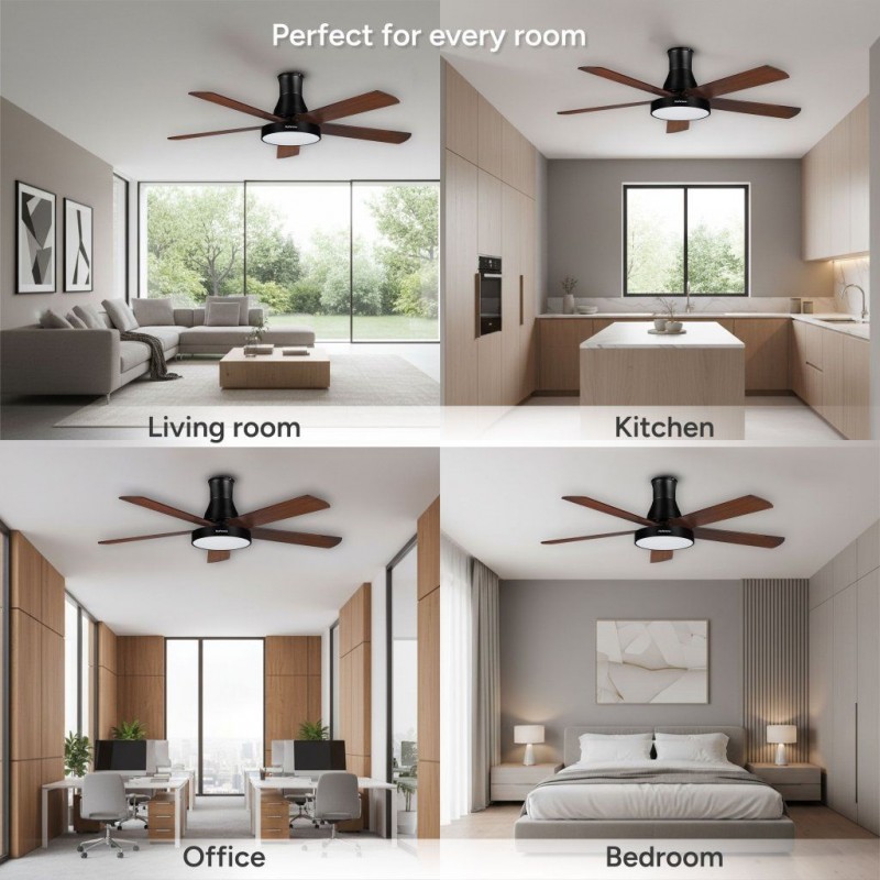 Ventilator de tavan Rohnson R8155, 65W,luminozitate maxima led, 132cm diametru,temporizator, 5 palete , 6 setari viteza, 150 m³/min,telecomanda ,45dB