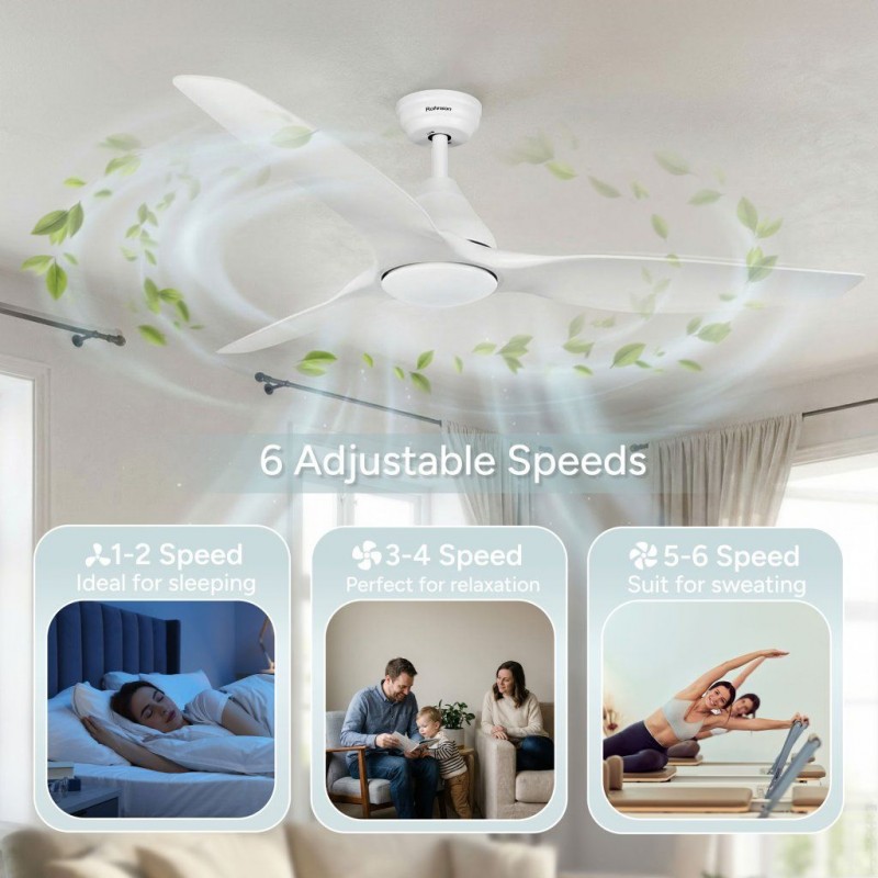 Ventilator de tavan Rohnson R8152, 55W,luminozitate maxima led , 132cm diametru,temporizator, 3 palete ABS, 6 setari viteza, 160 m³/min,telecomanda ,45dB Ventilator de tavan Rohnson R8152, 55W,luminozitate maxima led , 132cm diametru,temporizator, 3 palete ABS, 6 setari viteza, 160 m³/min,telecomanda ,45dB