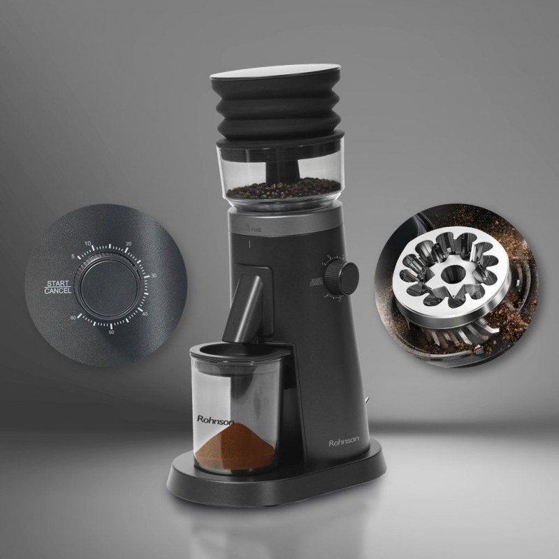 Râșniță electrică de cafea Rohnson R98095,150W,75 de niveluri de macinare,recipient boabe cafea 120g, timp macinare 5-60s,sistem protectie supraincalzire ,85dB