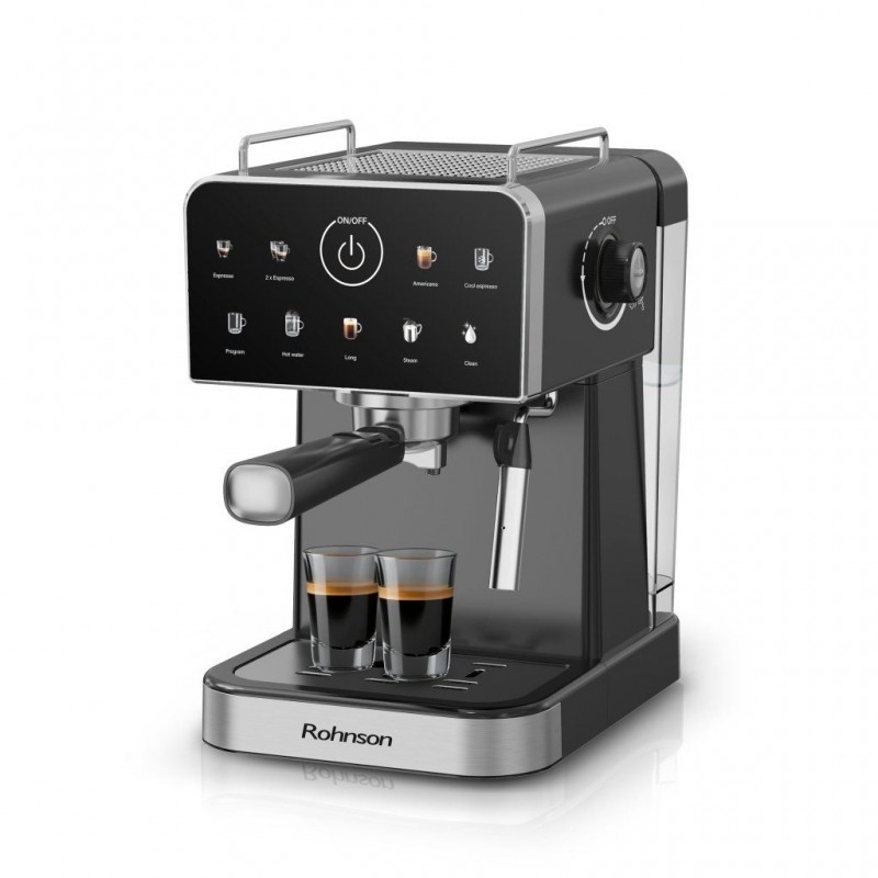 Espressor manual Rohnson R98033B, 20 bari, 1350 W, 1,5 L,display tactil color,protectie la supraincalzire si suprapresiune, ERP, NTC, PID,negru