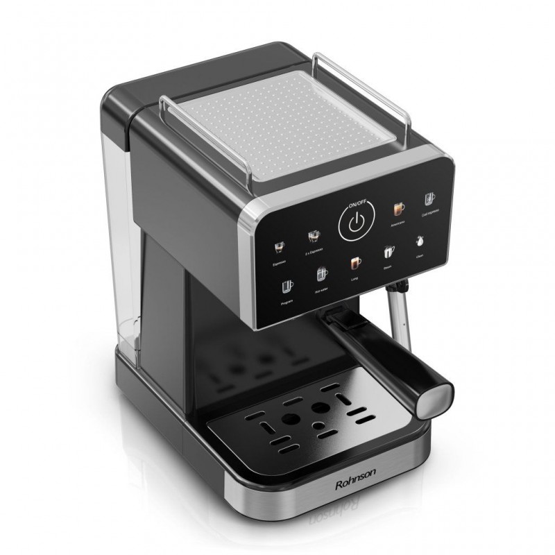 Espressor manual Rohnson R98033B, 20 bari, 1350 W, 1,5 L,display tactil color,protectie la supraincalzire si suprapresiune, ERP, NTC, PID,negru