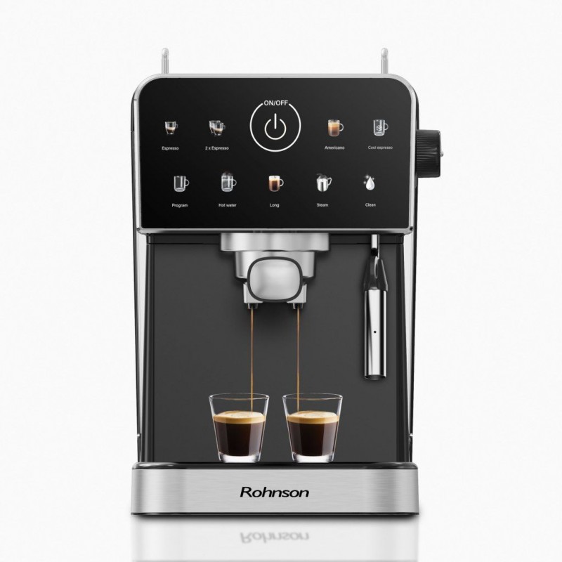 Espressor manual Rohnson R98033B, 20 bari, 1350 W, 1,5 L,display tactil color,protectie la supraincalzire si suprapresiune, ERP, NTC, PID,negru