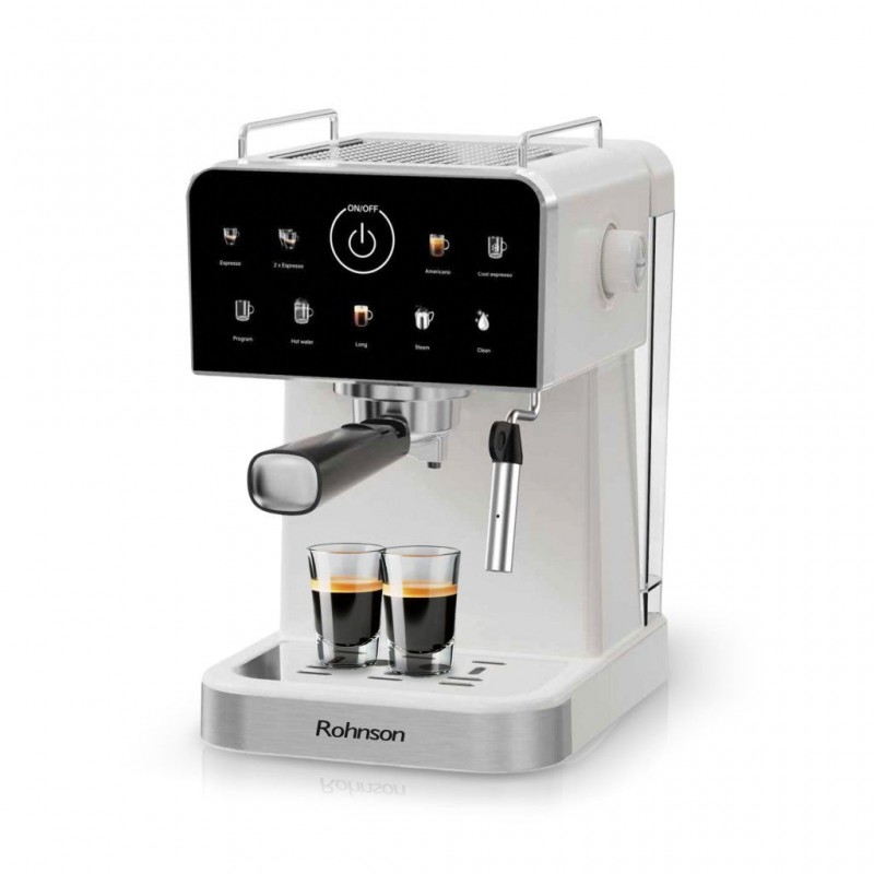 Espressor manual Rohnson R98033C, 20 bari, 1350 W, 1,5 L,display tactil color,protectie la supraincalzire si suprapresiune, ERP, NTC, PID,crem Espressor manual Rohnson R98033C, 20 bari, 1350 W, 1,5 L,display tactil color,protectie la supraincalzire si suprapresiune, ERP, NTC, PID,crem