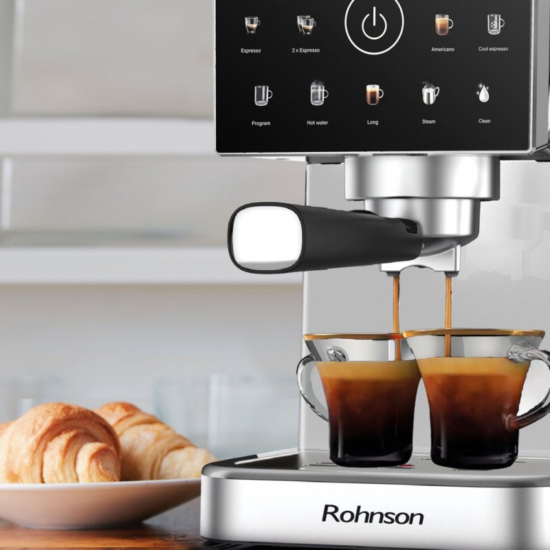 Espressor manual Rohnson R98033C, 20 bari, 1350 W, 1,5 L,display tactil color,protectie la supraincalzire si suprapresiune, ERP, NTC, PID,crem Espressor manual Rohnson R98033C, 20 bari, 1350 W, 1,5 L,display tactil color,protectie la supraincalzire si suprapresiune, ERP, NTC, PID,crem