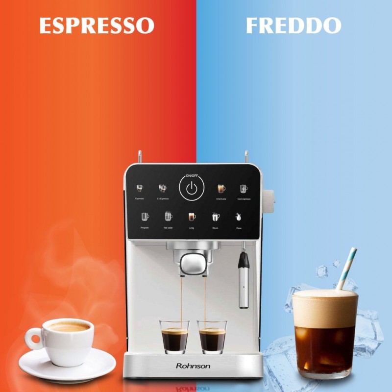 Espressor manual Rohnson R98033C, 20 bari, 1350 W, 1,5 L,display tactil color,protectie la supraincalzire si suprapresiune, ERP, NTC, PID,crem Espressor manual Rohnson R98033C, 20 bari, 1350 W, 1,5 L,display tactil color,protectie la supraincalzire si suprapresiune, ERP, NTC, PID,crem