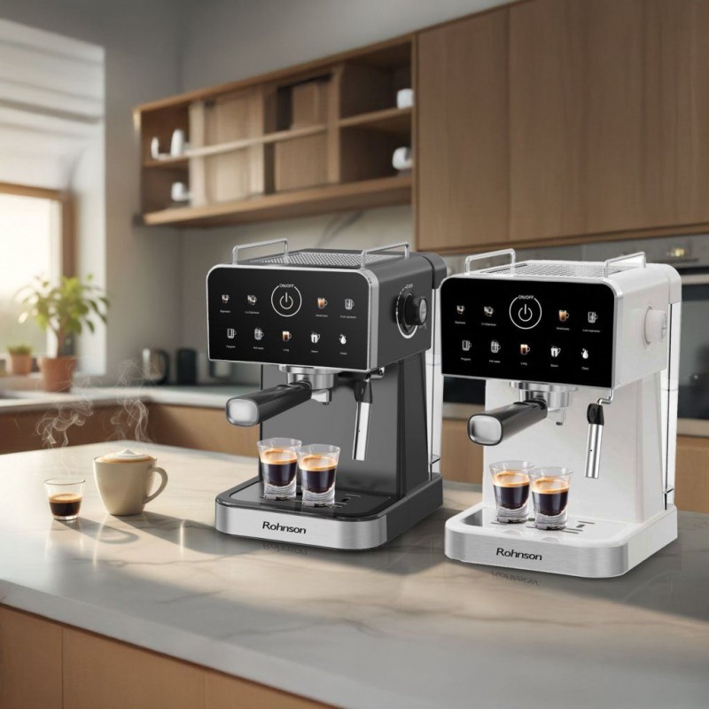 Espressor manual Rohnson R98033C, 20 bari, 1350 W, 1,5 L,display tactil color,protectie la supraincalzire si suprapresiune, ERP, NTC, PID,crem Espressor manual Rohnson R98033C, 20 bari, 1350 W, 1,5 L,display tactil color,protectie la supraincalzire si suprapresiune, ERP, NTC, PID,crem