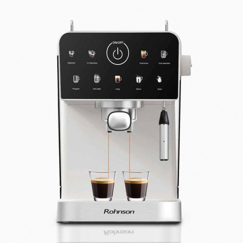 Espressor manual Rohnson R98033C, 20 bari, 1350 W, 1,5 L,display tactil color,protectie la supraincalzire si suprapresiune, ERP, NTC, PID,crem Espressor manual Rohnson R98033C, 20 bari, 1350 W, 1,5 L,display tactil color,protectie la supraincalzire si suprapresiune, ERP, NTC, PID,crem
