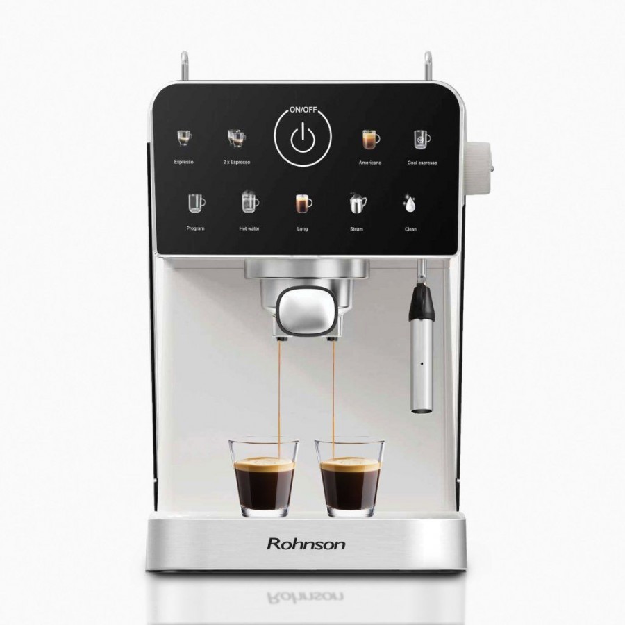 Espressor manual Rohnson R98033C, 20 bari, 1350 W, 1,5 L,display tactil color,protectie la supraincalzire si suprapresiune, ERP, NTC, PID,crem Espressor manual Rohnson R98033C, 20 bari, 1350 W, 1,5 L,display tactil color,protectie la supraincalzire si suprapresiune, ERP, NTC, PID,crem