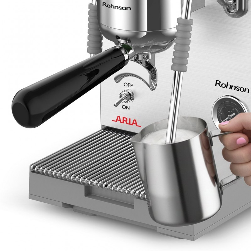 Espressor profesional Rohnson R98350 ARIA, 3000W, 1.8L, pompa italiana ULKA 20 bar,maneta otel 58mm, panou tactil LED,sistem ERP, sistem control temperatura ,metalic