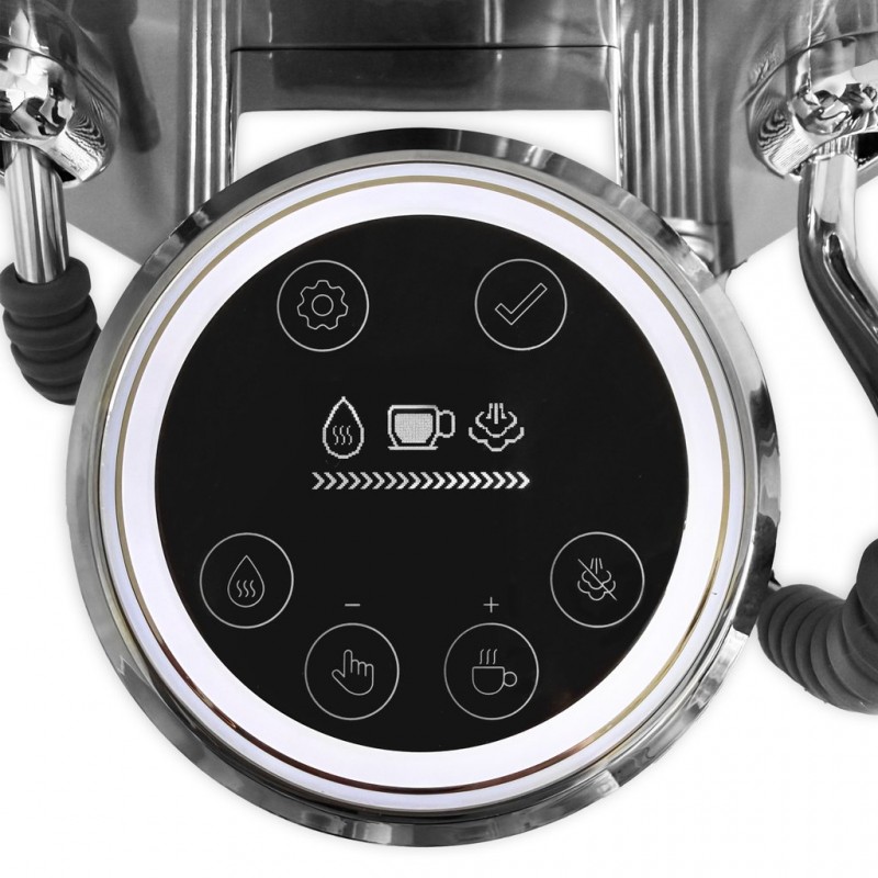 Espressor profesional Rohnson R98350 ARIA, 3000W, 1.8L, pompa italiana ULKA 20 bar,maneta otel 58mm, panou tactil LED,sistem ERP, sistem control temperatura ,metalic