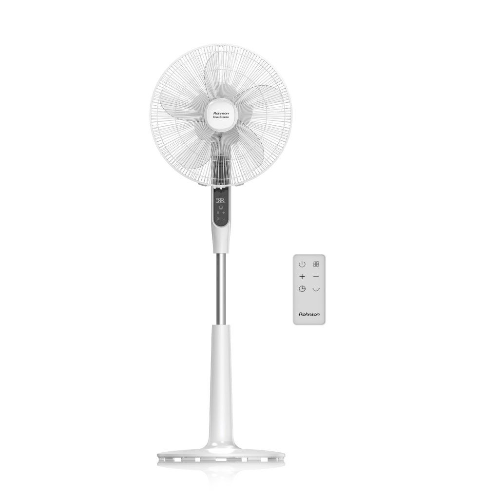 Ventilator cu picior Rohnson R8610 Dual Breeze, putere 56W, 40cm diametru, afisaj LED, 6 setari viteza,temporizator,telecomanda ,baza stabila,28dB
