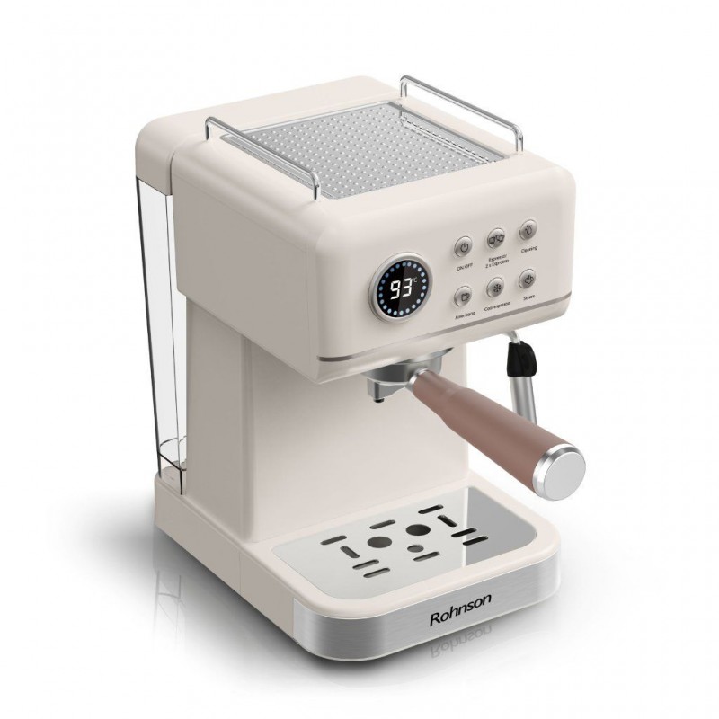 Espressor manual Rohnson R98036 RETRO, 20 bari, 1350 W, 1,5 L,cafea macinata sau capsule Nespresso®,protectie la supraincalzire si suprapresiune, ERP, NTC, PID,crem