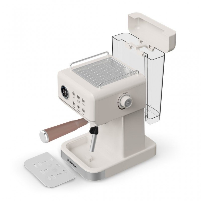 Espressor manual Rohnson R98036 RETRO, 20 bari, 1350 W, 1,5 L,cafea macinata sau capsule Nespresso®,protectie la supraincalzire si suprapresiune, ERP, NTC, PID,crem