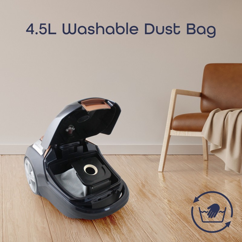 Aspirator Rohnson R1252, putere 800W,functie control putere, filtrare dubla, tub telescopic metalic, maner ,sac textil 4.5L, 78dB