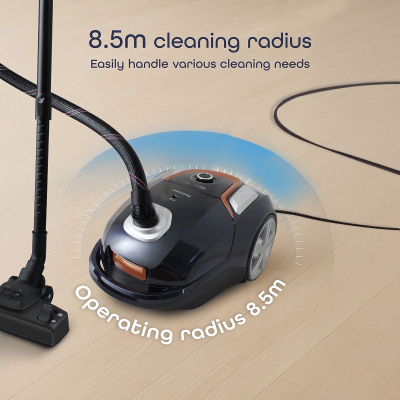 Aspirator Rohnson R1252, putere 800W,functie control putere, filtrare dubla, tub telescopic metalic, maner ,sac textil 4.5L, 78dB