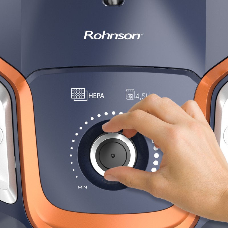Aspirator Rohnson R1252, putere 800W,functie control putere, filtrare dubla, tub telescopic metalic, maner ,sac textil 4.5L, 78dB