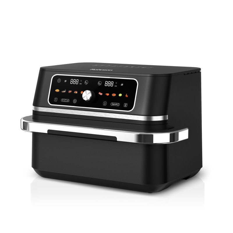Friteuza cu aer cald 2 in 1 Rohnson R28017, 2x4.5L,3100W, timer 60 min, 80-200°C, panou tactil digital LED, 10 programe, 3D la 360°, protectie supraincalzire, oprire automata