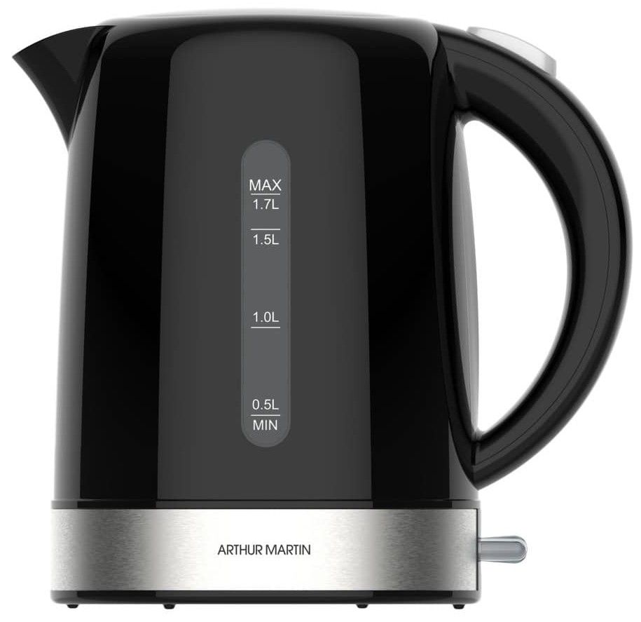 Fierbator ARTHUR MARTIN AMKEO2301B, 2200 W, 1.7 l, oprire automata,baza rotativă la 360°,maner ergonomic , Argintiu/Negru
