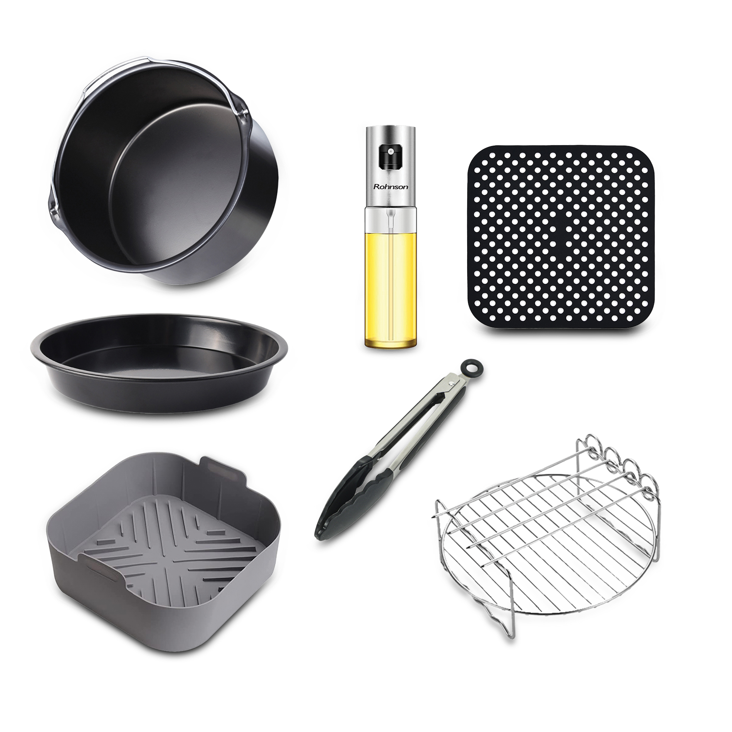 Set complet de 7 piese accesorii de gatit, Rohnson AFK04, pentru friteuzele cu aer cald Rohnson R2834 / R2838 / R2858