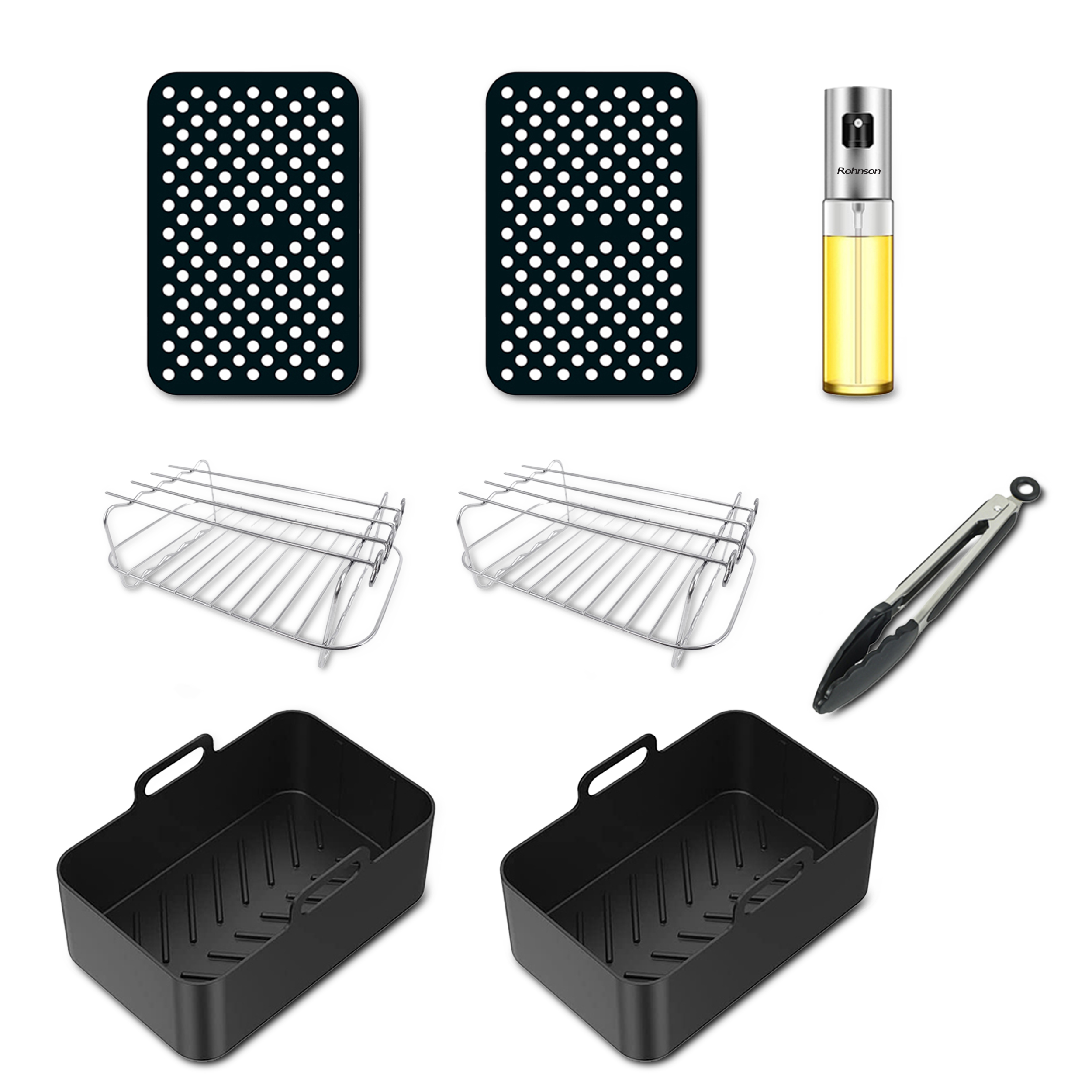 Set complet de 8 piese accesorii de gatit, Rohnson AFK05, pentru friteuzele cu aer cald Rohnson R2844 si R2809