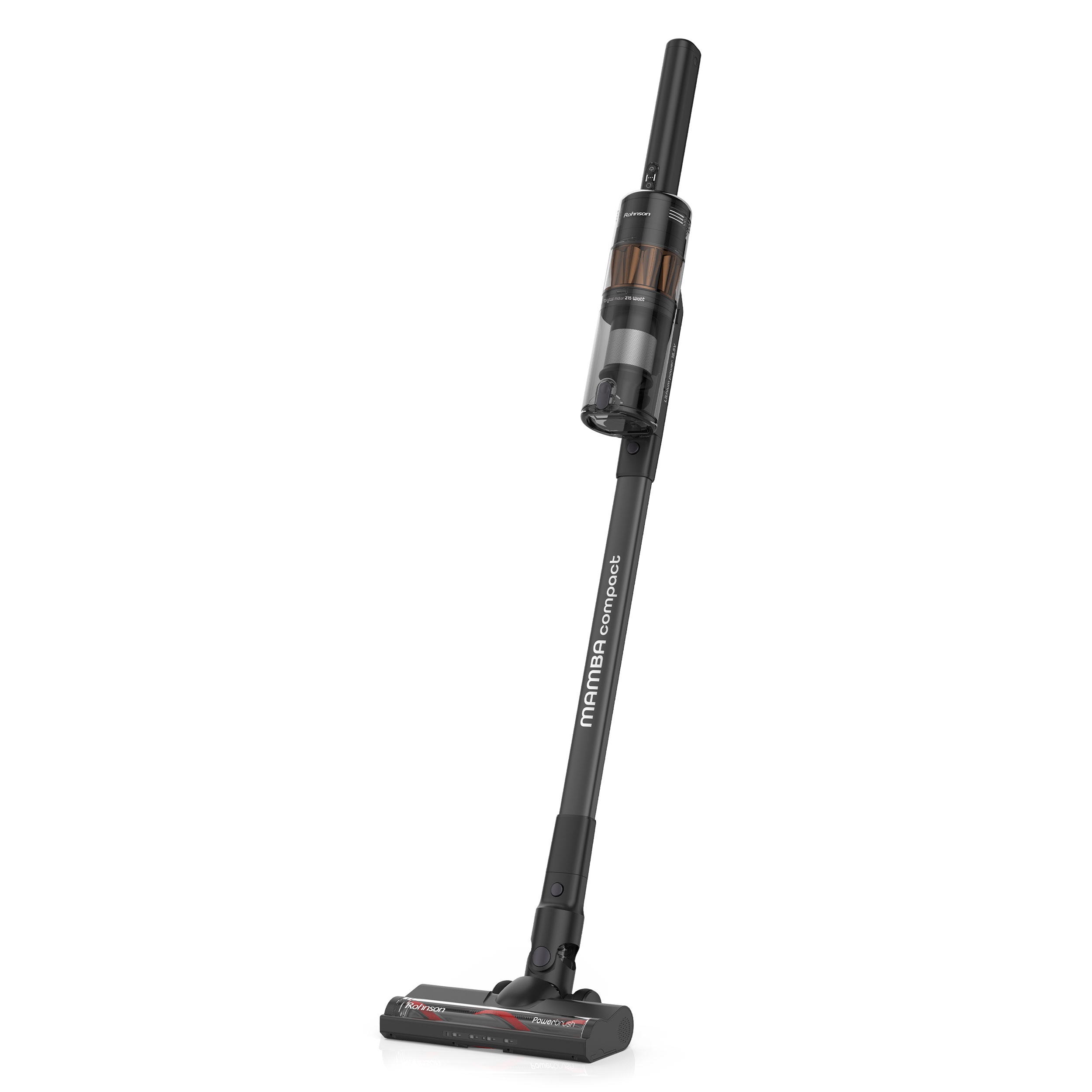 Aspirator vertical 2 in 1, Rohnson M6 Mamba Compact, 215 W, 110 AW, 18.5 V, 2200mAh, 80 dB, cyclone, 0.2 L, 21 kPa, autonomie 35 min