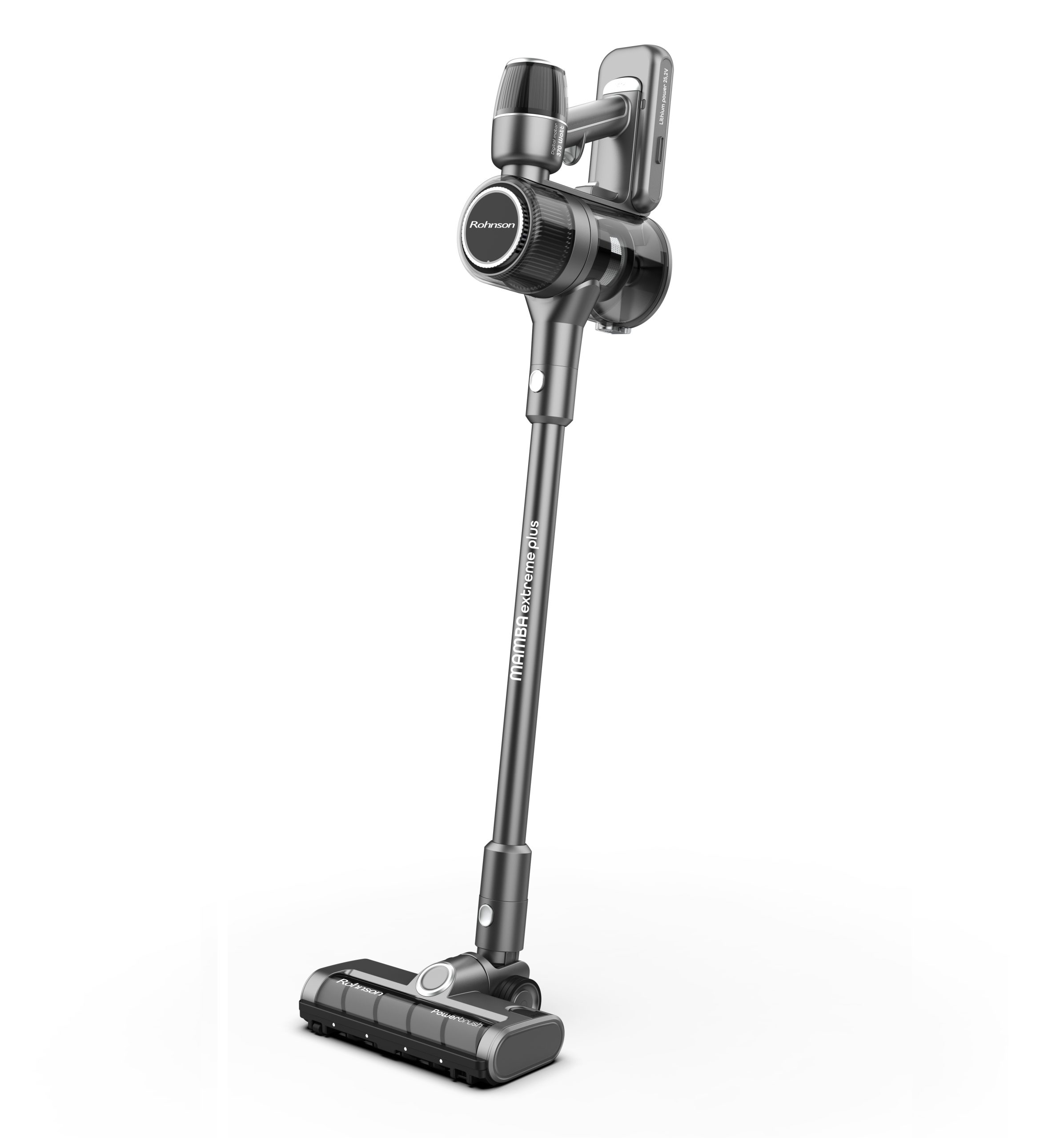 Aspirator vertical 2 in 1, Rohnson Mamba Extreme Plus M7, 370 W, 25.2 V, 2500 mAh, 80 dB, cyclone, 0.5 L, 29 kPa, autonomie 55 min