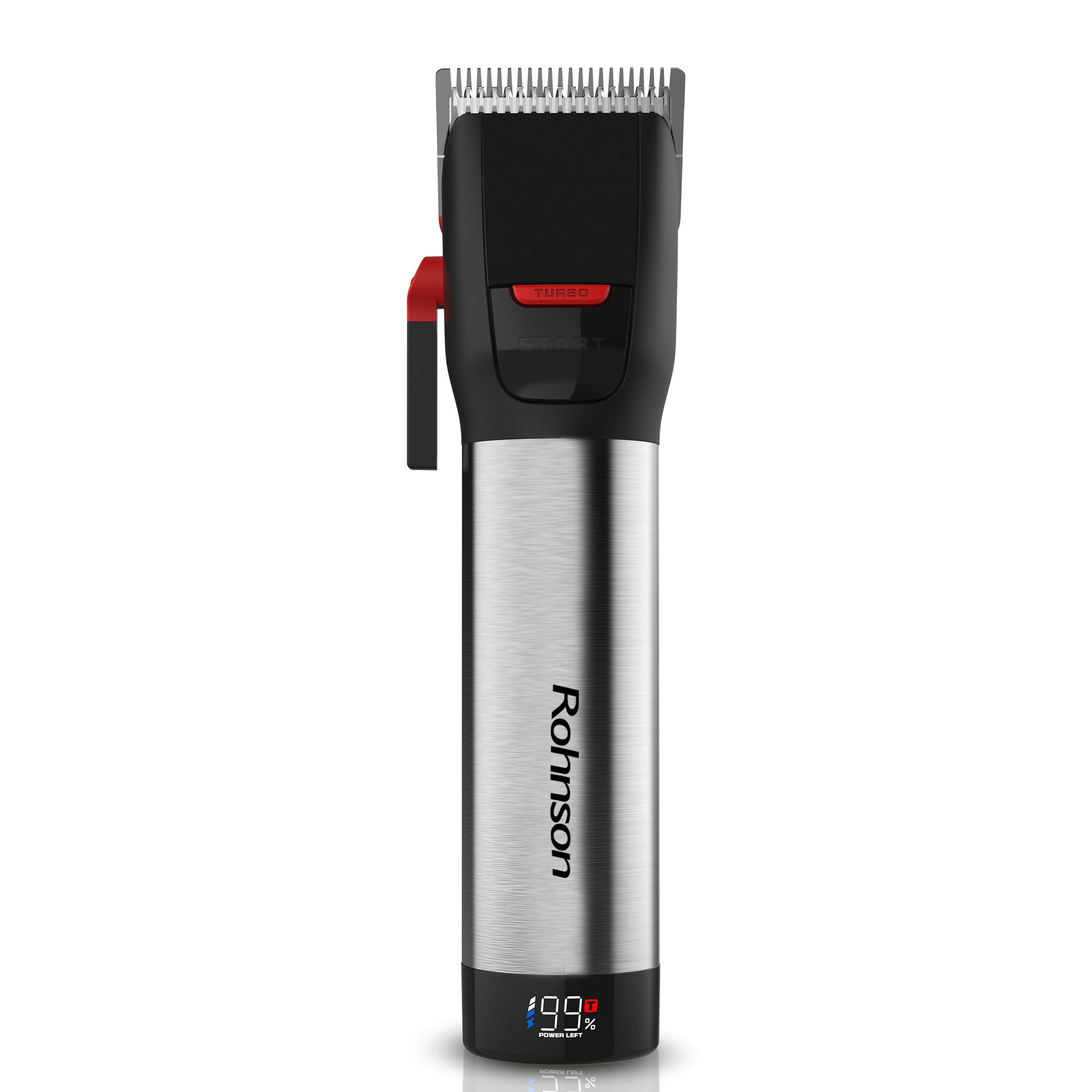 Mașina de tuns profesională Rohnson Pro R1018, TURBO, Waterproof, 3.7 V, 2000 mAh, 120 min, afisaj digital, 1-1.9 mm, 6 piepteni (3, 6, 9, 12, 15, 18)
