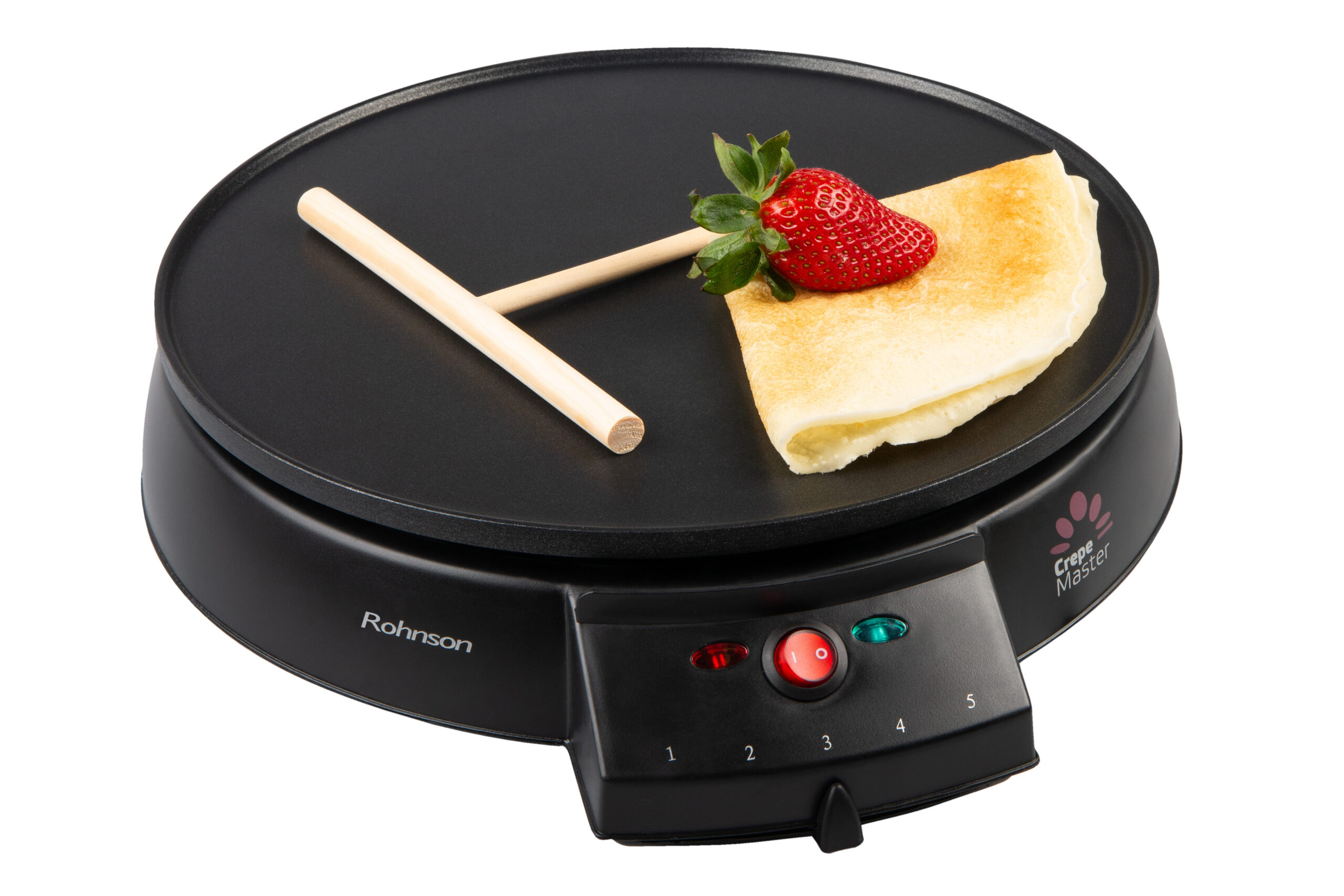 Aparat pentru preparat clatite Rohnson R201 Crepe Master, 1000 W, diametru plita 30 cm, termostat reglabil, 5 trepte de temperatura, Negru