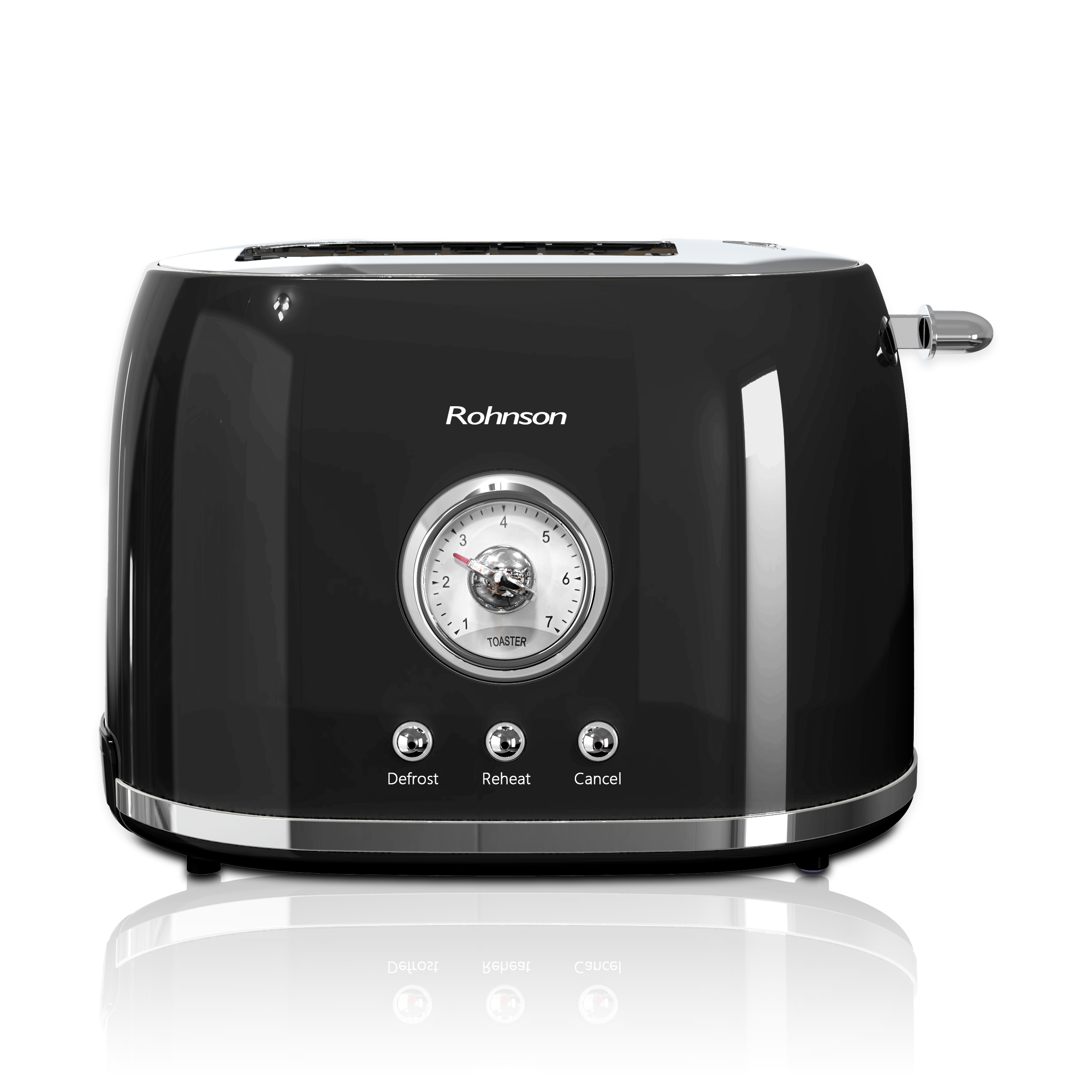 Toaster Rohnson R2220 Nostalgia, 800W, 2 sloturi, 7 trepte, dezghetare, incalzire, centrare, anulare, ejectare automată, tava firimituri, oprire