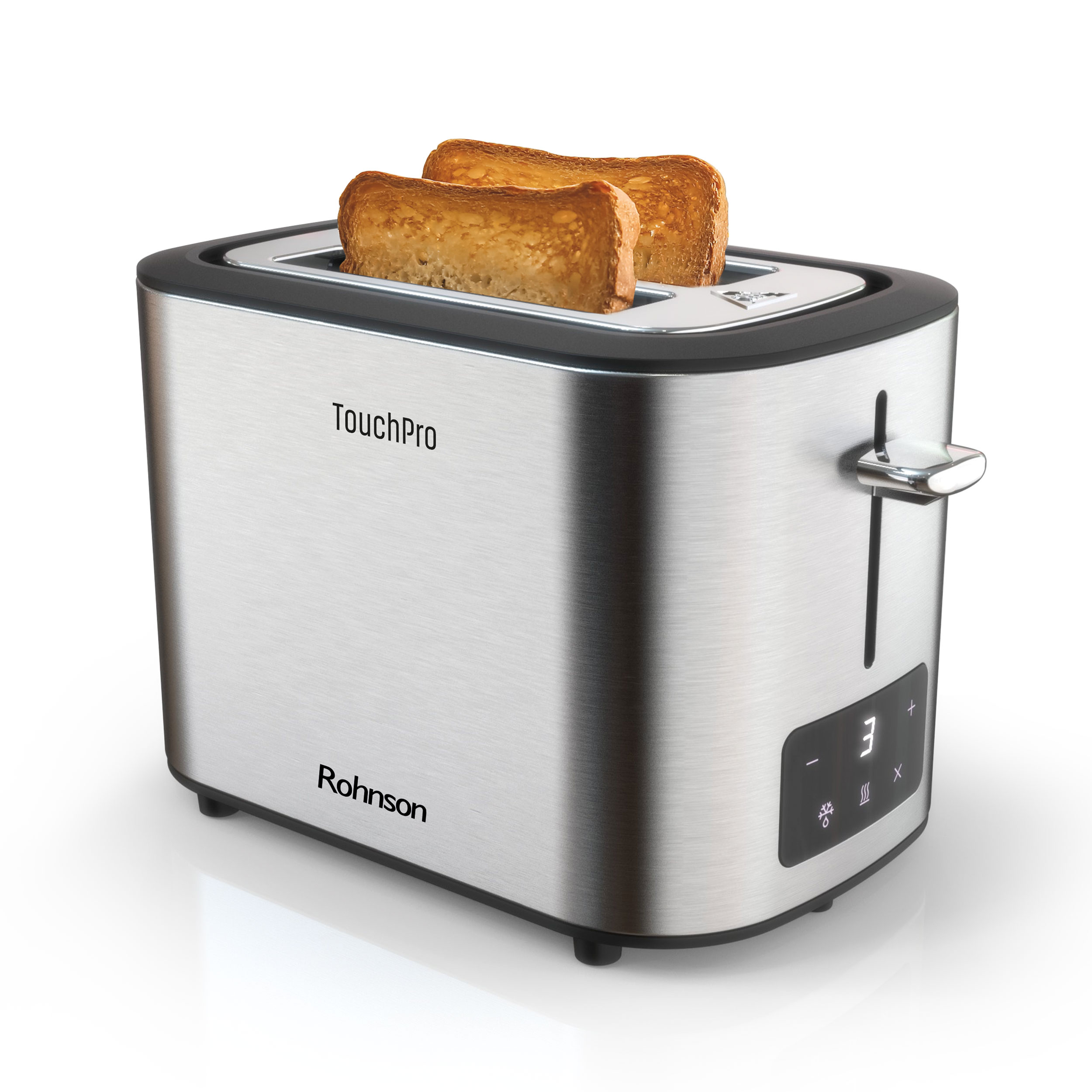 Toaster Rohnson R222T TouchPro, otel inox anti-amprenta, 870W, 2 sloturi, panou tactil digital, 6 trepte, memorare setare, dezghetare, incalzire, 