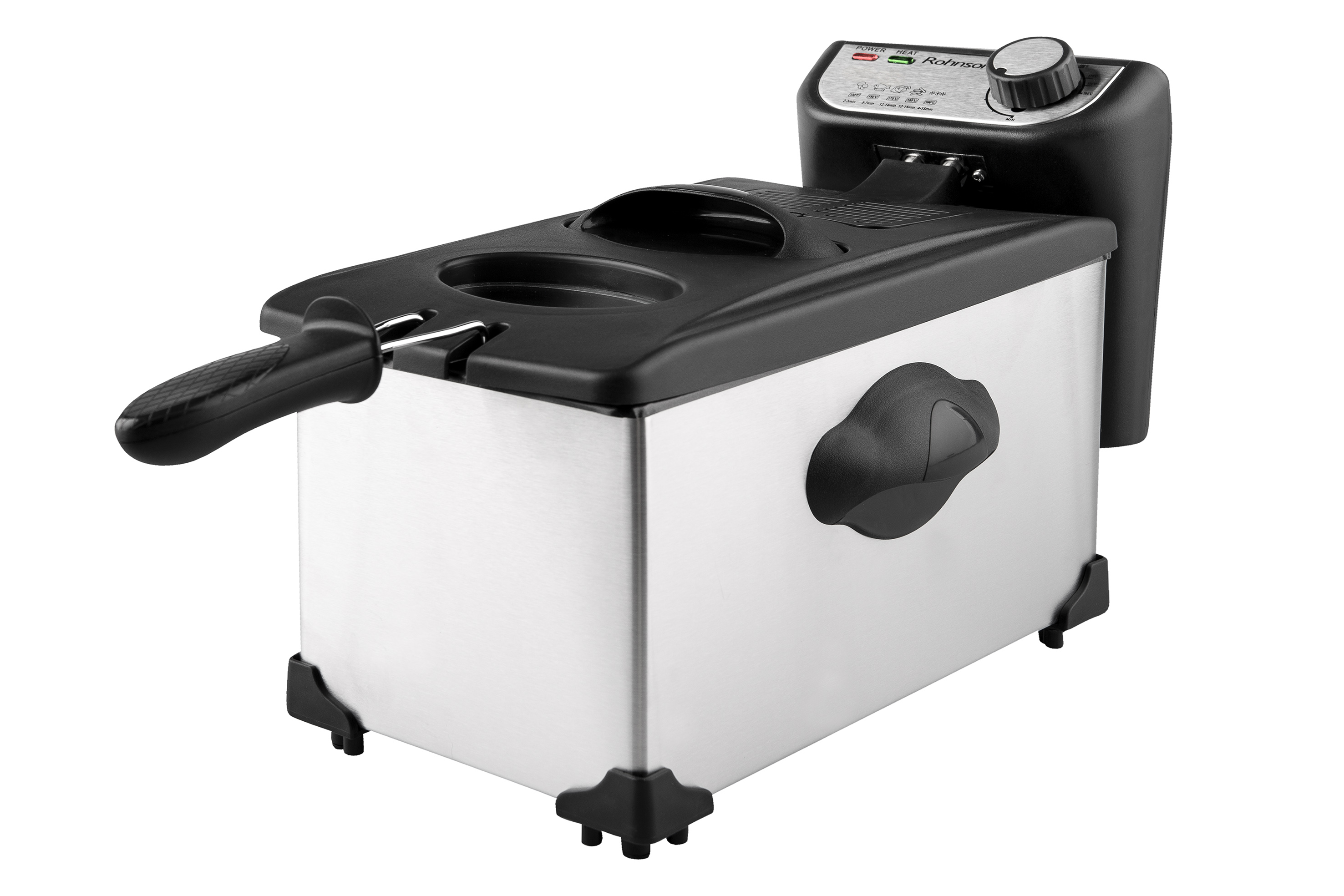 Friteuza cu ulei, Rohnson R281, suprafata exterioara din otel inoxidabil, volum 3.5L, 2200W, temperatura reglabila 90 - 190 °C, filtru lavabil,
