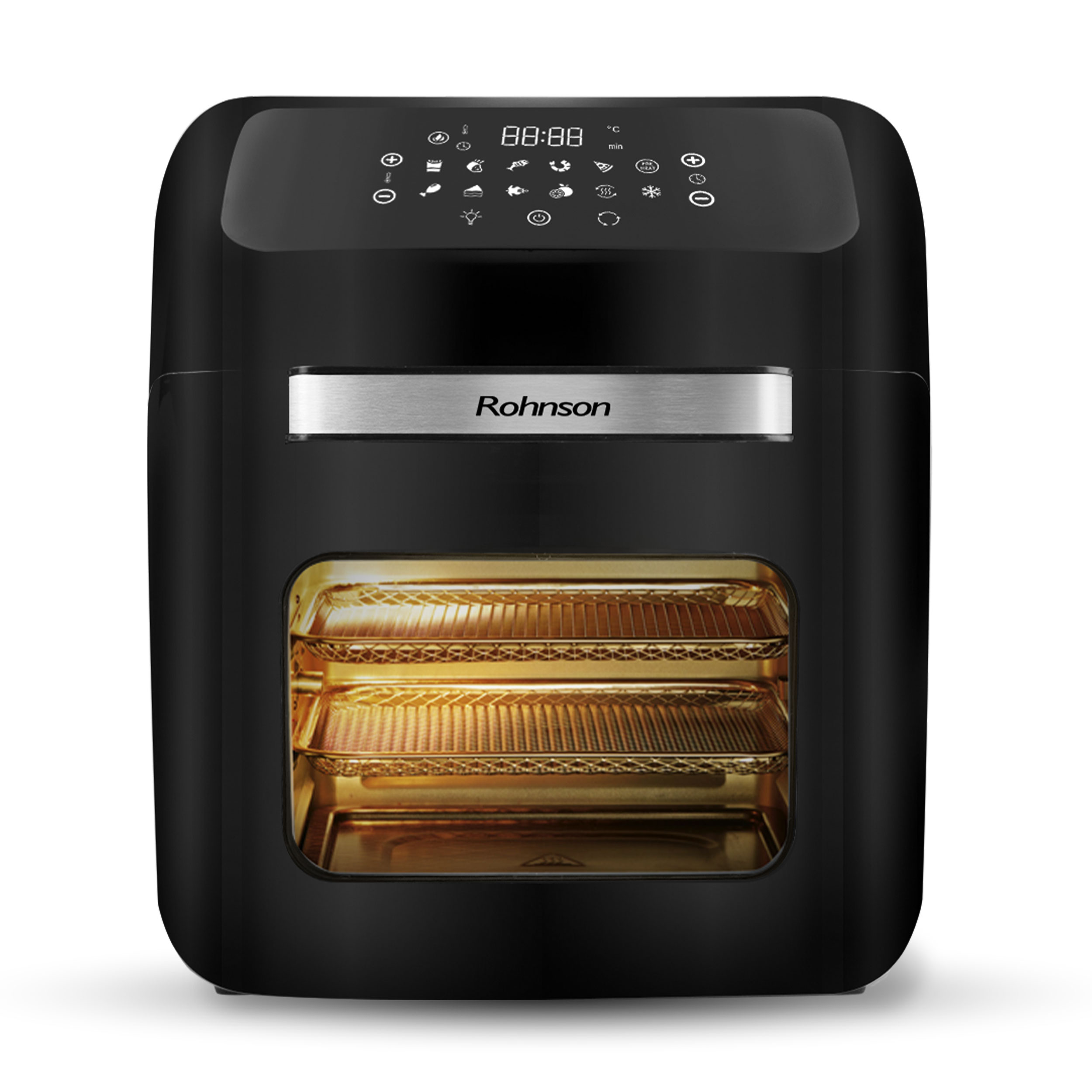 Friteuza multifunctionala cu aer cald, Rohnson R2852, 1800W, ecran tactil LED, 12 programe automate presetate, volum 12L, sistem3D la 360°, 30-200°C, 