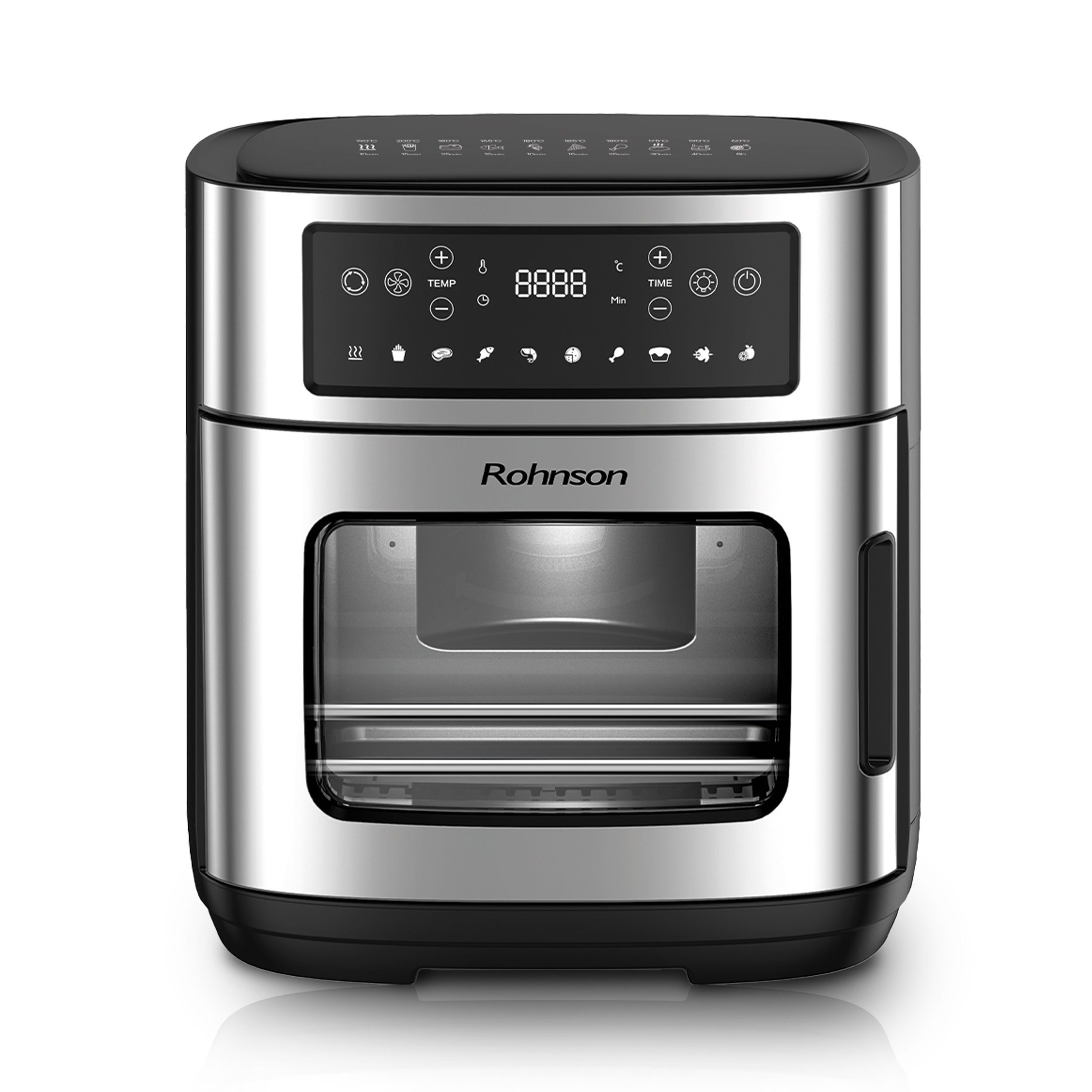 Friteuza multifunctionala cu aer cald Rohnson R2853, 12L, 1900W, timer 1h, 80-200°C, digital LED, 10 programe, sistem 3D la 360°, fructe 35-80°C,
