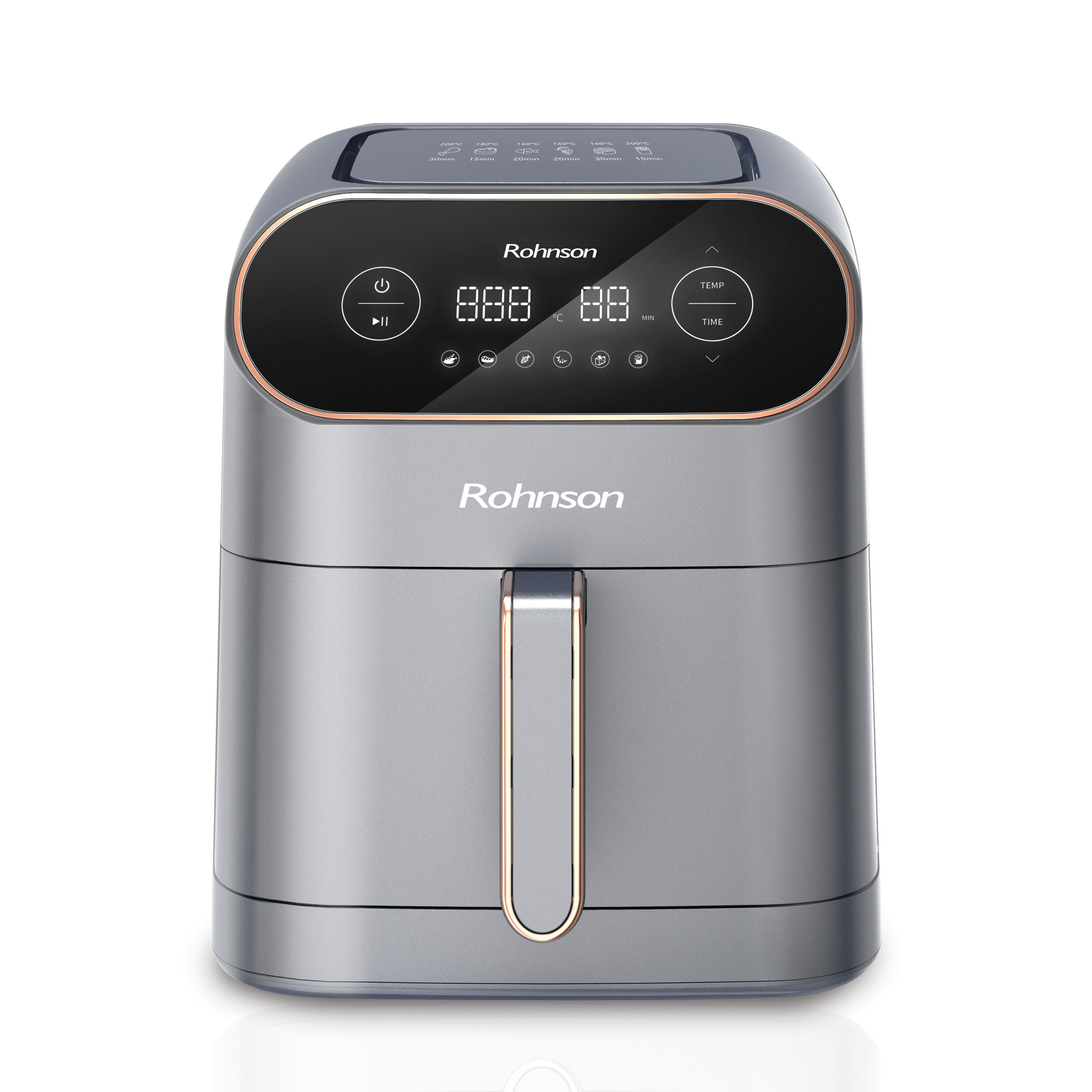 Friteuza cu aer cald Rohnson R2857, 1800W, 7 L, Panou digital, 6 programe automate, timer 60 min, 80-200 °C, maner termoizolat, protectie