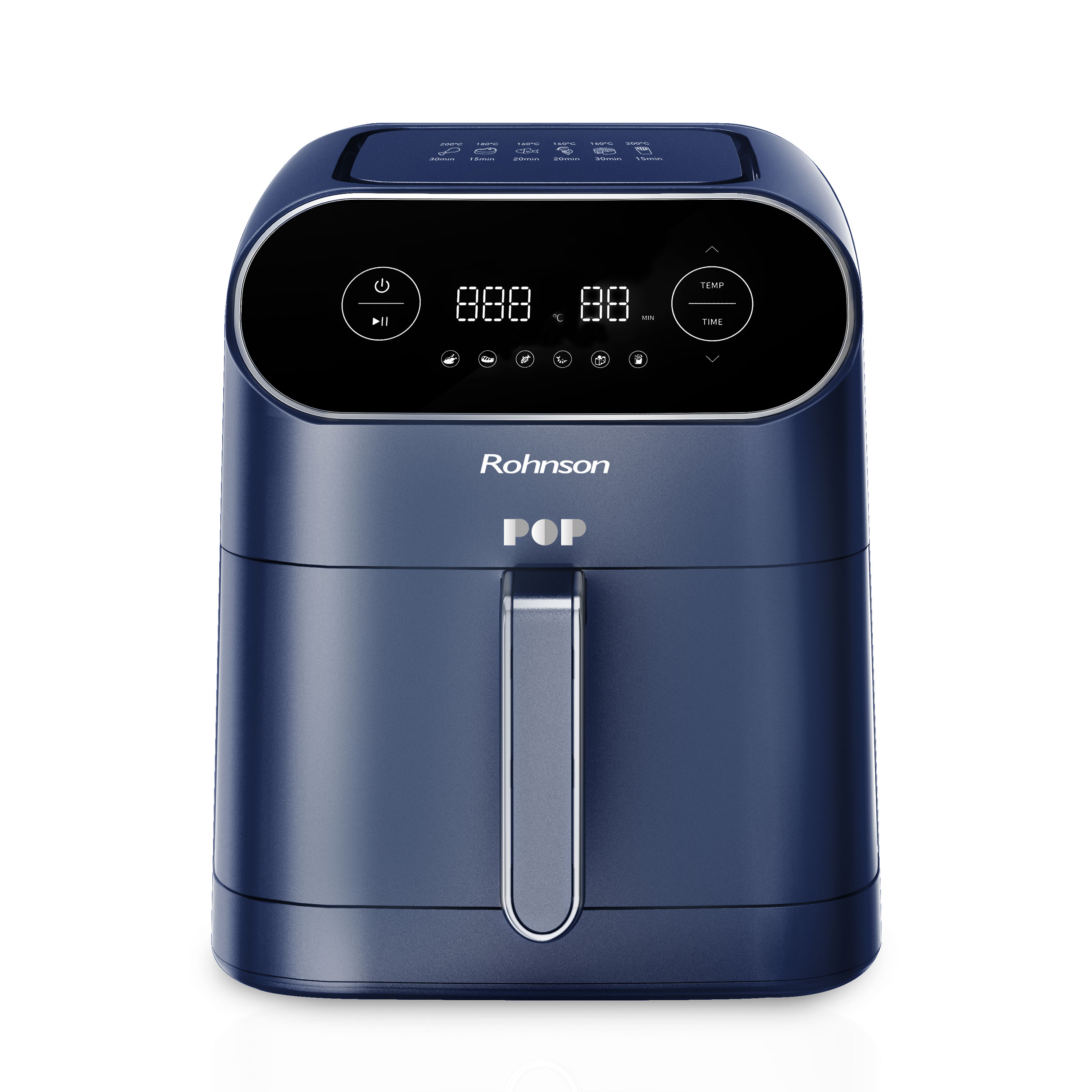 Friteuza cu aer cald Rohnson R2859B Blue, 1800W, volum recipient 7L, 6 programe automate de gătit, temporizator, setare 80-200 ° C, sistem de 