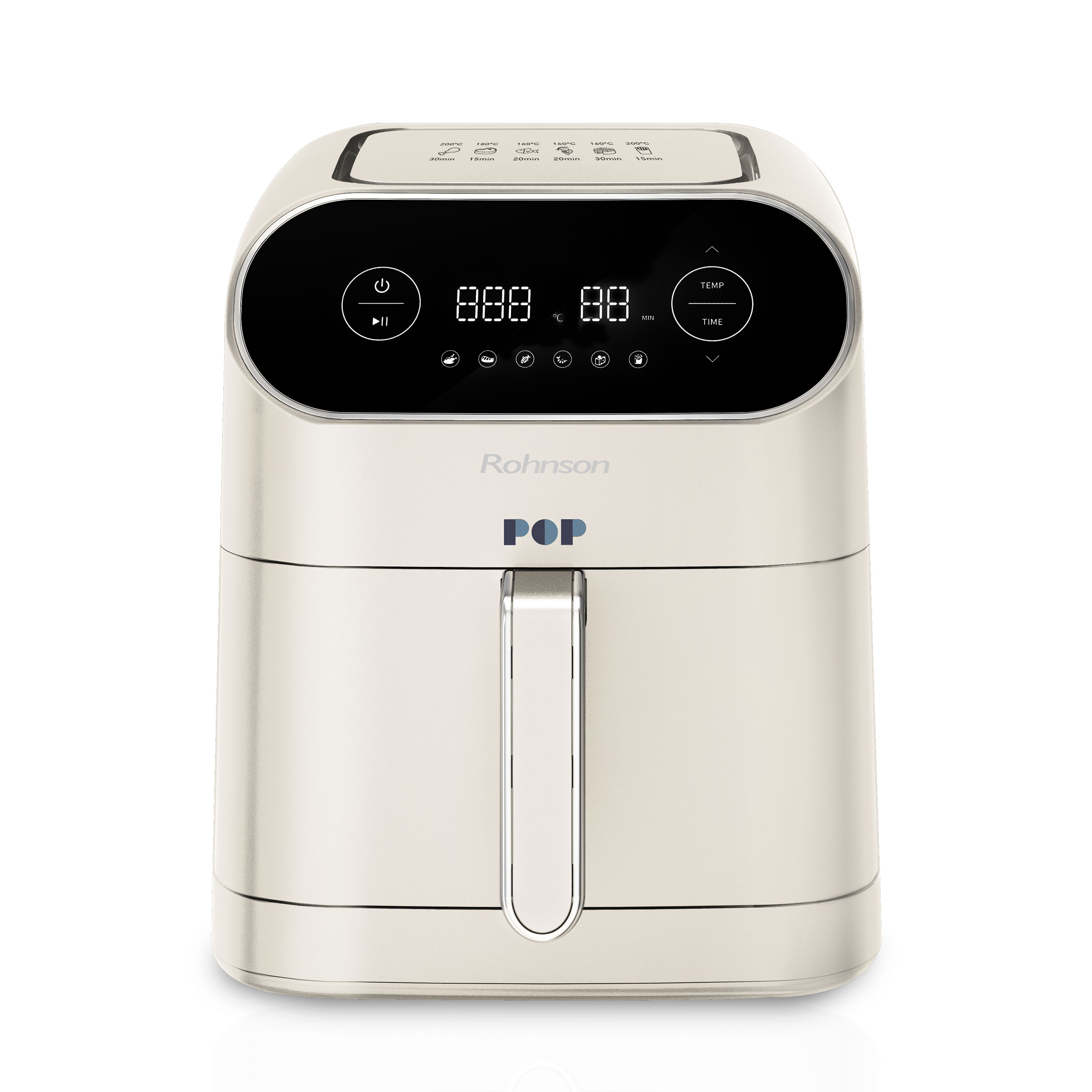Friteuza cu aer cald Rohnson R2859C Creme, 1800W, volum recipient 7L, 6 programe automate de gătit, temporizator, setare 80-200 ° C, sistem de
