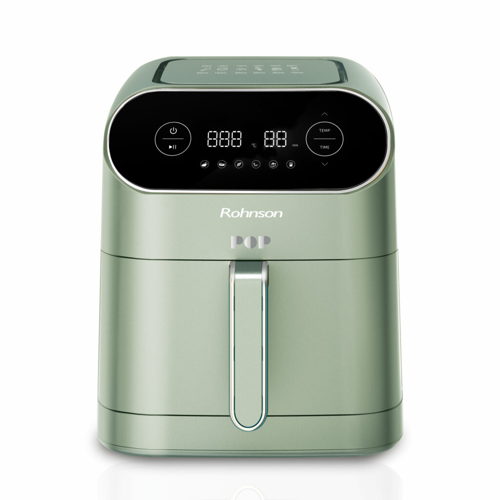Friteuza cu aer cald Rohnson R2859G Green, 1800W, volum recipient 7L, 6 programe automate de gătit, temporizator, setare 80-200 ° C, sistem de 