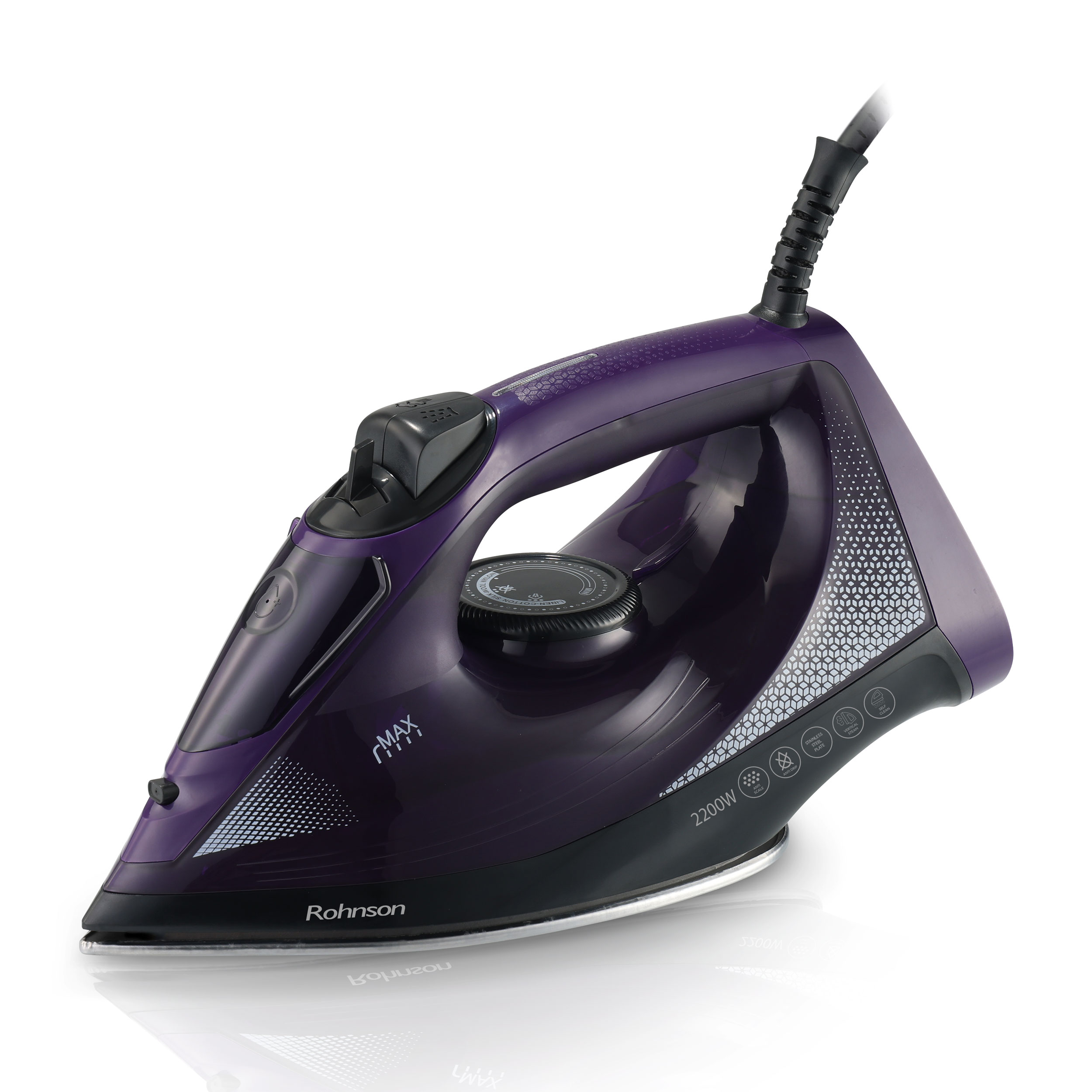 Fier de calcat Rohnson R355, talpa otel inoxidabil, 2200W, 350 ml, sistem anti-picurare și anti-calcar, sistem de auto-curatare, protecție împotriva